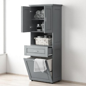 Tall Bathroom Storage Cabinet, Drawer, Adjustable Shelf & Removable Laundry Basket, Free Standing Tower Organizer for Bathroom, - 1 of 4