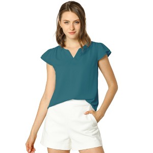INSPIRE CHIC Women's Work Business Casual Plain Cap Sleeve Blouse - 1 of 4
