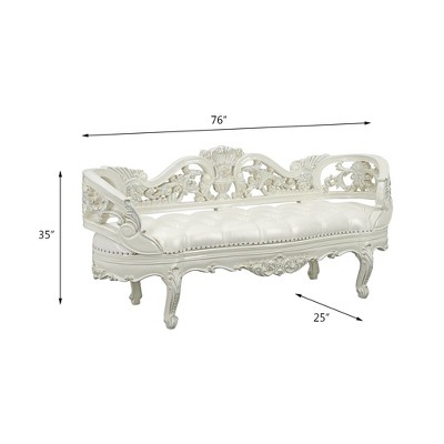 76" Antique White Rococo Style Bench with Storage