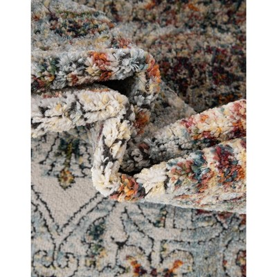 Ivory Floral Synthetic Runner Rug with Easy Care and Stain-resistant Features