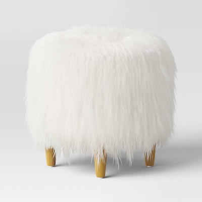 Holley Mongolian Fur/Wood Ottoman Cream - Threshold™