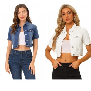 INSPIRE CHIC Women's Casual Short Sleeves Crop Denim Jacket 2 Packs - 1 of 4