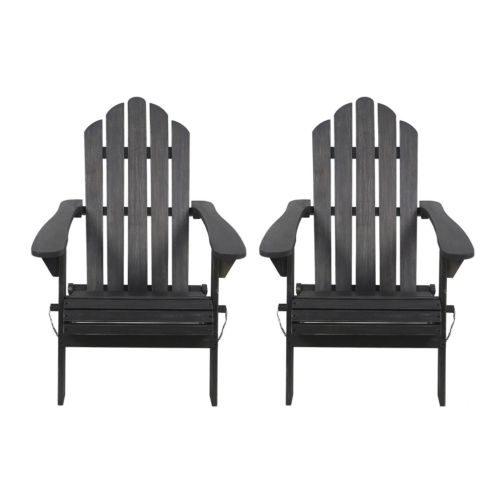 Photos - Garden Furniture 2pk Hazel Outdoor Acacia Wood Foldable Adirondack Chairs Dark Gray - Chris