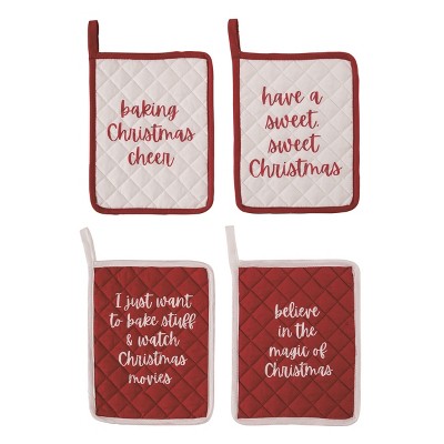 Transpac Fabric Christmas Humor Pot Holder Set of 4 Christmas Home Decorations