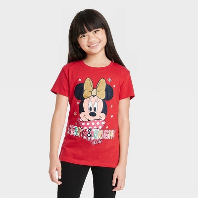 Girls' Disney Minnie Mouse Holiday Short Sleeve Graphic T-Shirt - Red