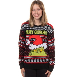 Seven Times Six The Grinch Ugly Christmas Sweater Kid's Merry Grinchmas Knit Pullover - 1 of 4