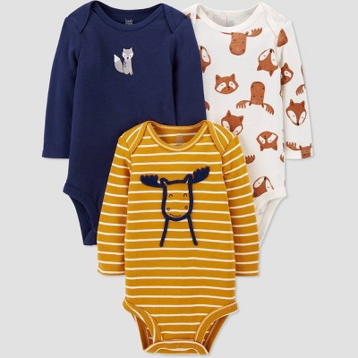 Carter's Just One You® Baby Boys' 3pk Woodland Long Sleeve Bodysuit - Off-White/Gold/Blue 3M