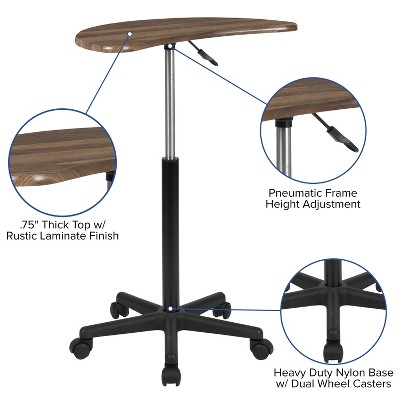 Rustic Walnut Adjustable Height Mobile Laptop Desk