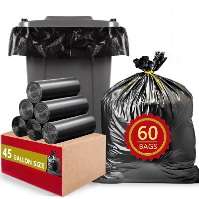 40-45 Gallon Trash Bags Size (60 Count), 2 Mil Contractors Garbage Bags, Large Garbage Bags Black, Heavy Duty Garbage with Tying Ropes