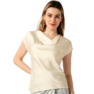 Allegra K Women's Cowl Neck Short Sleeve Dressy Casual Satin Top - 1 of 4