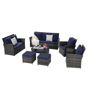 Spacious 7-Piece Outdoor Set: PE Wicker 9-Seater + Durable Frame – Ideal for Pool Parties - 1 of 4