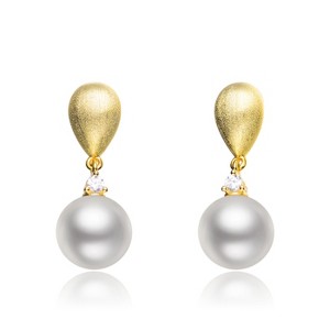 Guili Golden Pearl Sterling Silver 14K Gold Plated Freshwater Pearl Drop Earrings with a Graceful and Sophisticated Classic Appeal Look - 1 of 4