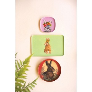 Hand-Painted Enamel Trinket Trays Set – 5.5 Inch Rabbit Print Metal Decor By kalalou - 1 of 4
