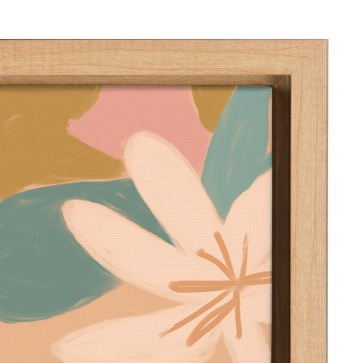 Summer Island Floral Abstract Canvas Print with Natural Frame