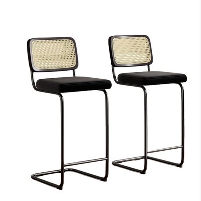 Infurnic Counter and Bar Stools, Modern Upholstered Bar Stools Set with Sturdy Legs, for Kitchen and Dining Room, 2PCS, Black, 17.7"*18.9"*42.5"