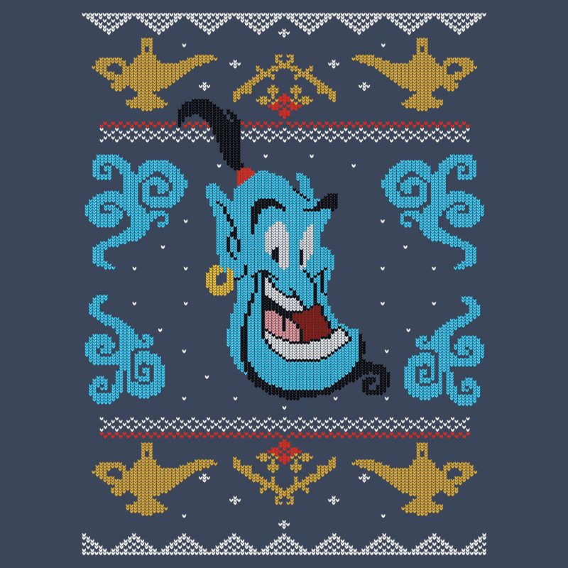 Men's Disney Aladdin Genie Christmas Sweater T-Shirt, 2 of 5