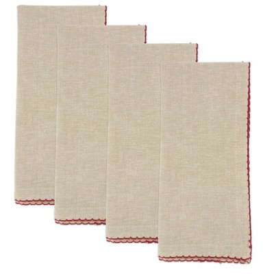 Red Crochet Scalloped Cotton Napkins, Set of 4, 20" x 20"