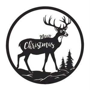 Merry Christmas Deer Plaque Iron 16 Inch Round Wall Decor by Melrose - 1 of 3