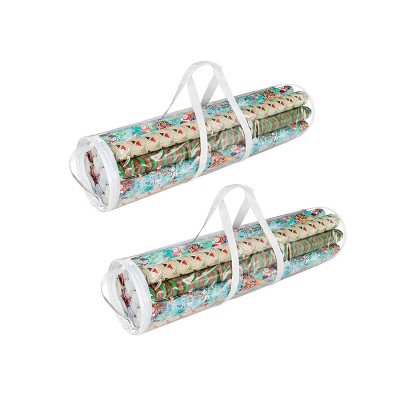 Hastings Home Gift Wrapping Paper Storage Bags With Handles - Clear/White, Set of 2