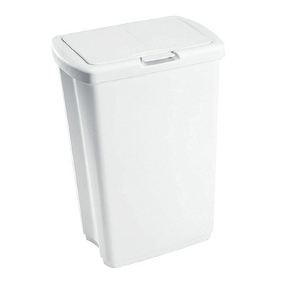 Rubbermaid 13.25 Gallon Rectangular Spring-Top Lid Kitchen Wastebasket Trash Can for Tall Trashbags, White