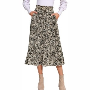 EXLURA Womens High Waist Polka Dot Pleated Skirt Midi Swing Skirt with Pockets - 1 of 4