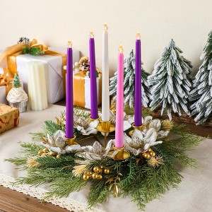 MOEPISY Candle Holder Wreath Set of 5 with 5 Flameless Candles Christmas Advent Berry Champagne Flower Wreath Rings - 1 of 4