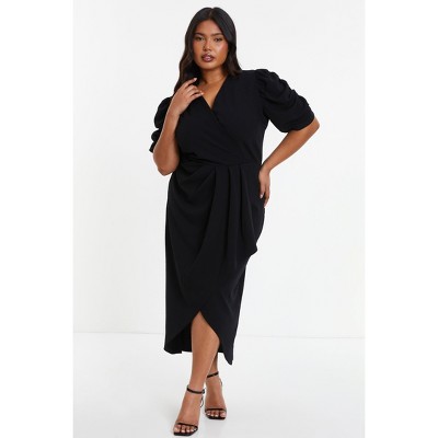 Quiz Women's Plus Size Wrap Pleated Ruched Sleeve Midi Dress : Target