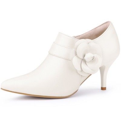 BLISSFUL STEP Women's Flower Pointy Toe Side Zip Stiletto Heels Ankle Booties