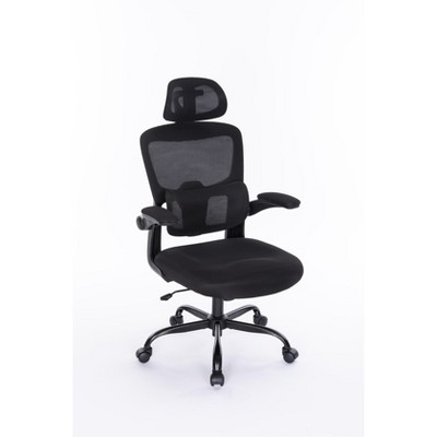 NicBex Swivel Rolling Mesh Office Chair,Adjustable High Back Chair with Lumbar Support and Flip-up Arms for Work Study Gaming,Black