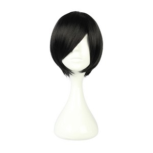 Unique Bargains Women's Wigs 12" Black with Wig Cap Short Hair With Slant Bangs - 1 of 4
