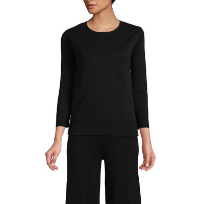 Lands' End Women's Fine Gauge Cotton Crew Neck 3/4 Sleeve Sweater