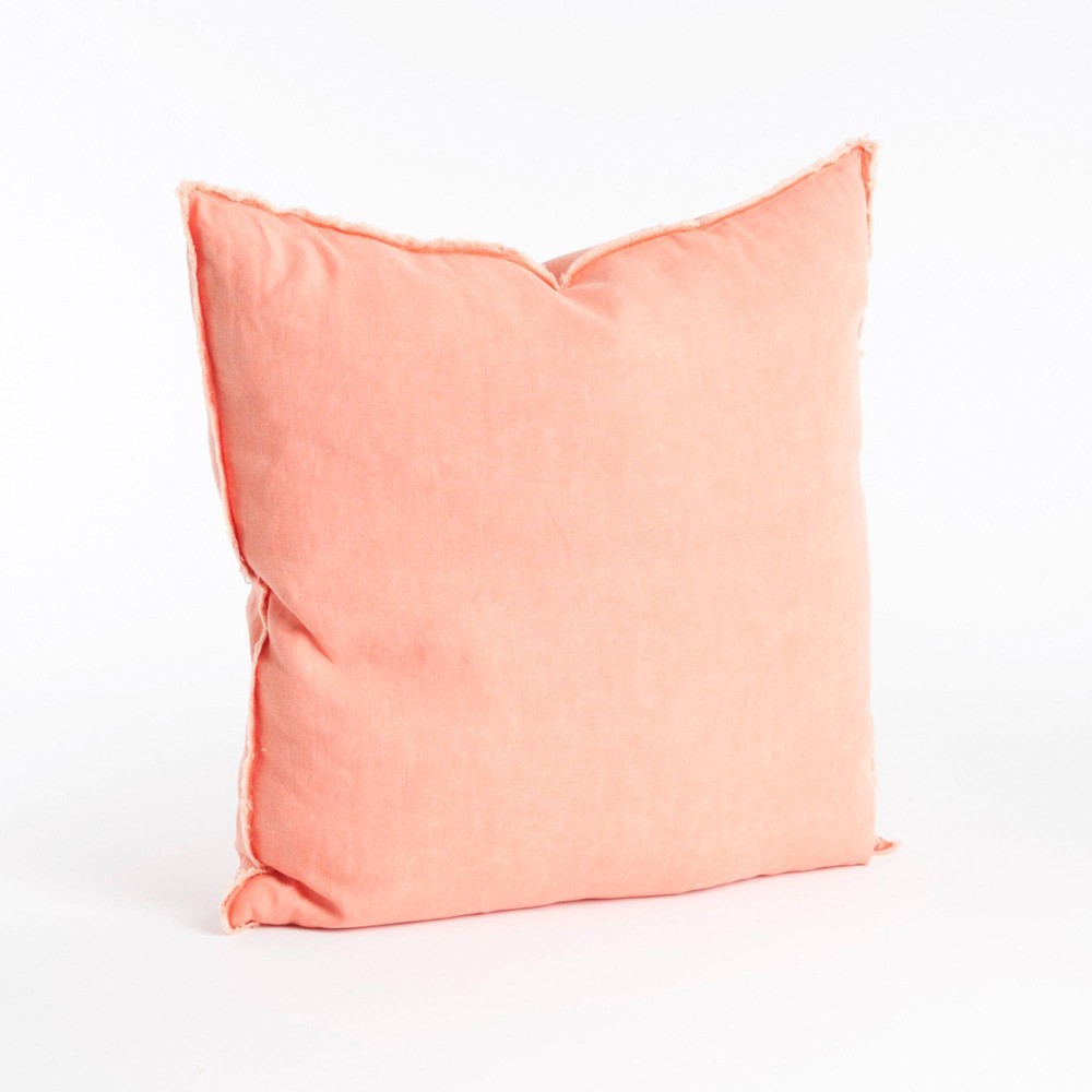 Photos - Pillow 20"x20" Oversize Fringed Design Linen Square Throw  Coral - Saro Lif