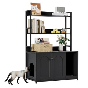 Cat Litter Box Enclosure with Shelves and Doors, 52'' Litter Box Enclosure Furniture for Most Litter Box, Hidden Kitty Litter Box Cabinet - 1 of 4
