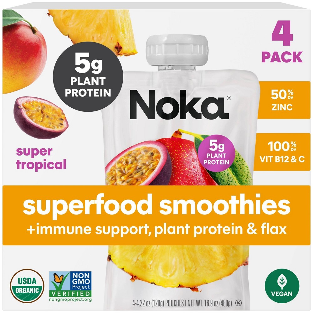 Noka Superfood Smoothie Super Tropical + Immune Support Fruit Pouches - 16.9oz/4pk