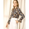 Allegra K Women's Floral Tie V Neck Chiffon Ruffle Trumpet Sleeve Blouse - 4 of 4