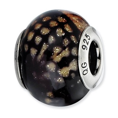 Black Bow Jewelry Brown, Black, Glitter Overlay Glass & Sterling Silver Bead Charm, 15mm