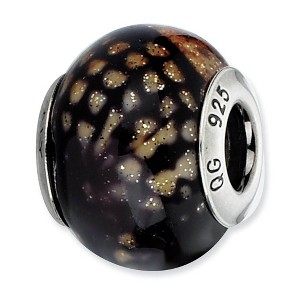 Black Bow Jewelry Brown, Black, Glitter Overlay Glass & Sterling Silver Bead Charm, 15mm - 1 of 4