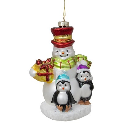 Northlight 5.5" Snowman with Penguins Hanging Glass Christmas Ornament