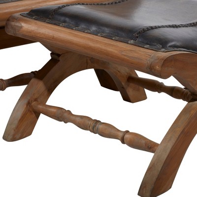 Traditional Dark Brown Leather Accent Chair and Ottoman Set