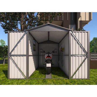 Motorcycle Outdoor Steel Storage Shed With Window ,tracks and fixtures,Grey