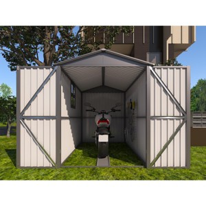 Motorcycle Outdoor Steel Storage Shed With Window ,tracks and fixtures,Grey - 1 of 4