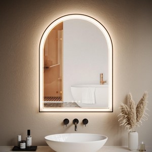 Arched LED Bathroom Mirror, 24"x36" Gold Bathroom Mirror with 3 Colors Lights-Anti-Fog, Dimmable-LED Mirror for Bathroom, Black - 1 of 4