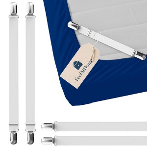 FeelAtHome Bed Sheet Clips 4PCS - Mattress Holder Straps, Elastic Corner Bands with Clamps, Fit Twin/Queen/King Sheets - 1 of 4