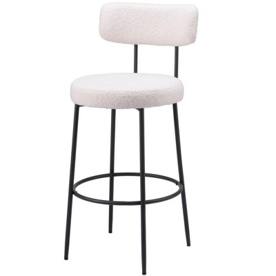 HomeRoots Set of Two 29" Ivory And Black Shearling And Steel Low Back Bar Height Bar Chairs