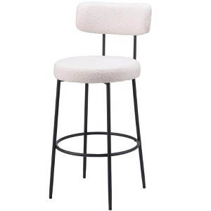 HomeRoots Set of Two 29" Ivory And Black Shearling And Steel Low Back Bar Height Bar Chairs - 1 of 4