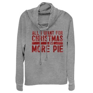 Juniors Womens CHIN UP Christmas More Pie Cowl Neck Sweatshirt - 1 of 3