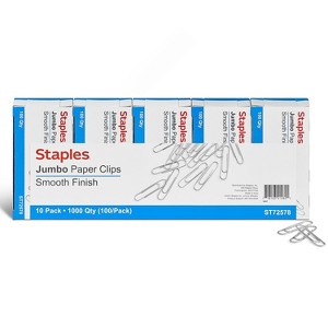 Staples Smooth Paper Clips Jumbo Silver 100/Box 10 Boxes/Pack (A7026605/72578) ST72578/A70266 - 1 of 4