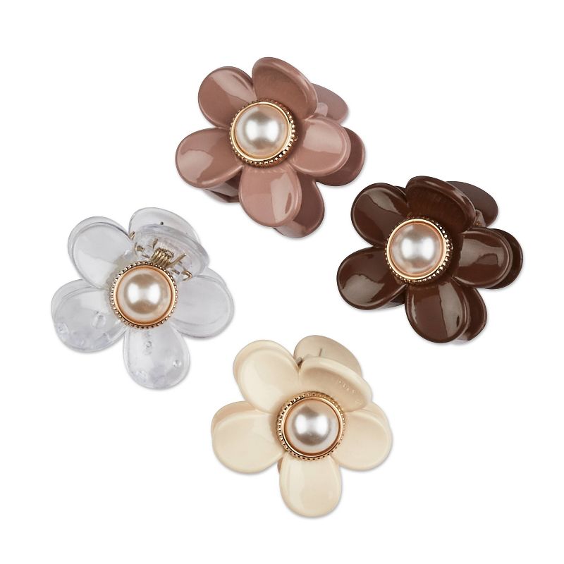 sc&#252;nci be-&#252;-tiful Pearl Embellished Floral Mini Claw Clips - Neutral - 4pcs, 5 of 8