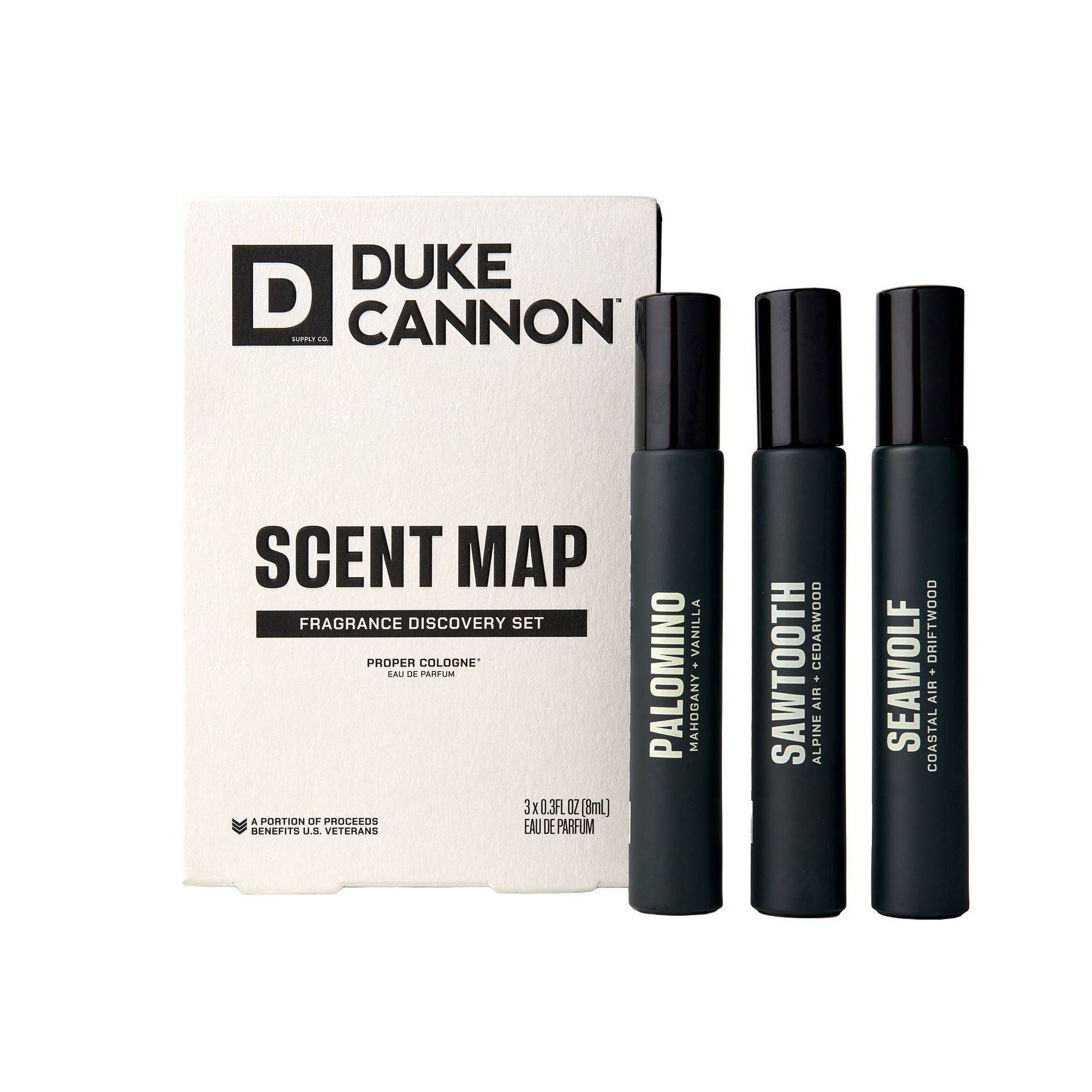 Duke Cannon Supply Co. Proper Cologne - Sawtooth/Palomino/Seawolf - 0.3 fl oz/3pk: Fresh, Earthy Scents, Spray Form, Travel Size