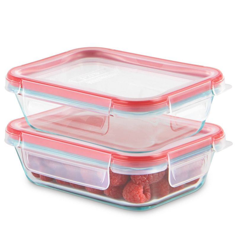 Pyrex Freshlock 2pc Glass Value Pack Rectangle Baking Dish Red, 1 of 6